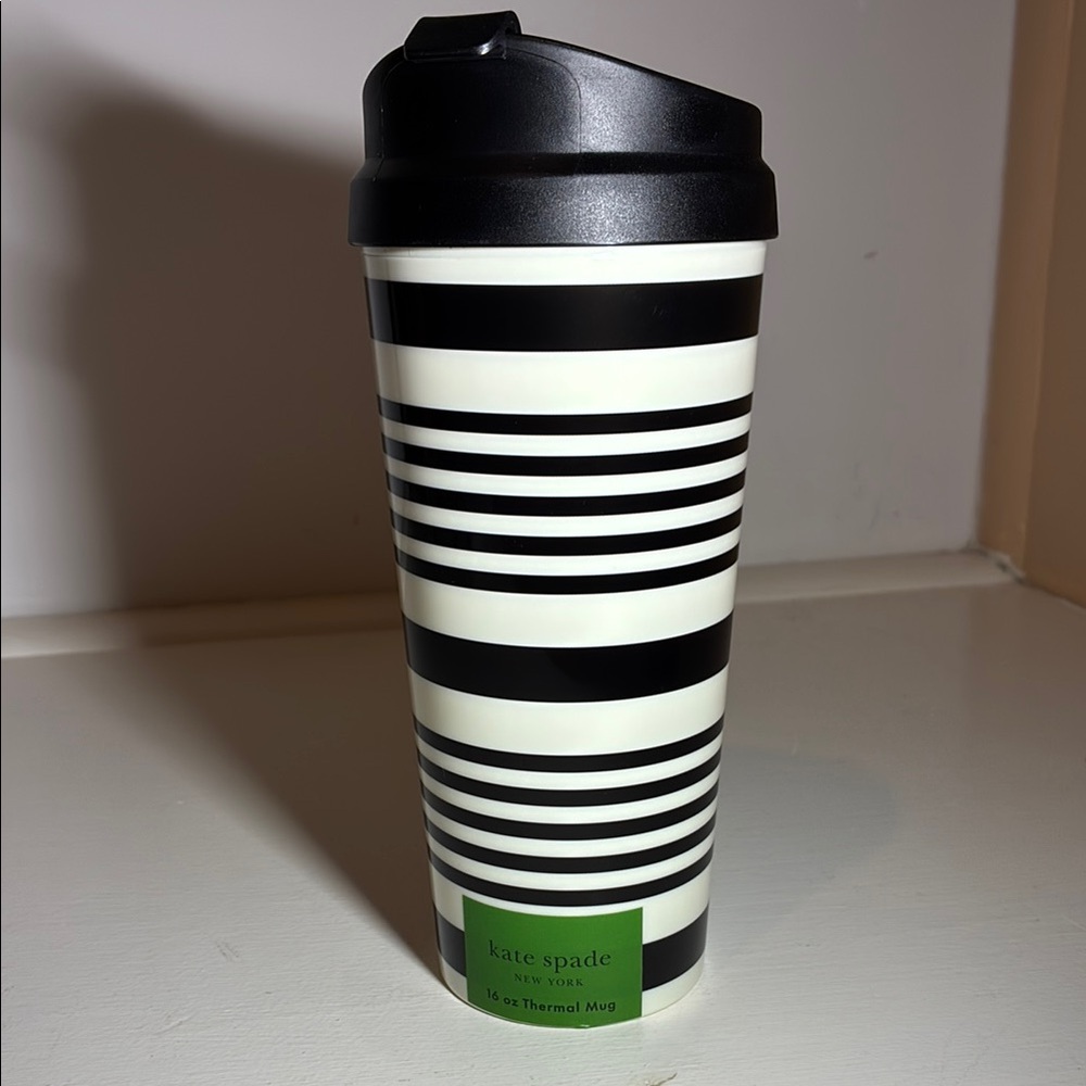 Kate Spade Black and White Striped Thermal Mug
